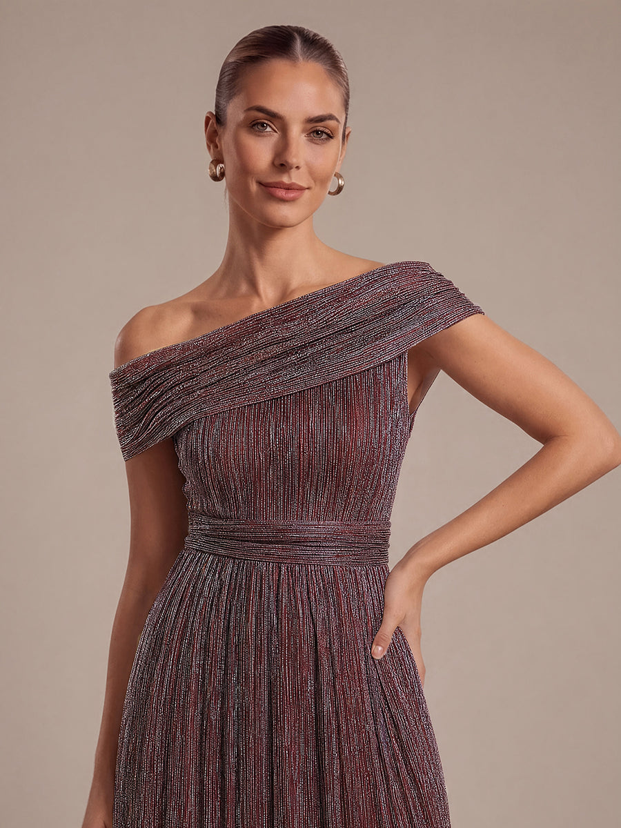 Robe A-Line sans manches maxi pliss¨¦e avec tissu extensible #Couleur_Brun Acajou