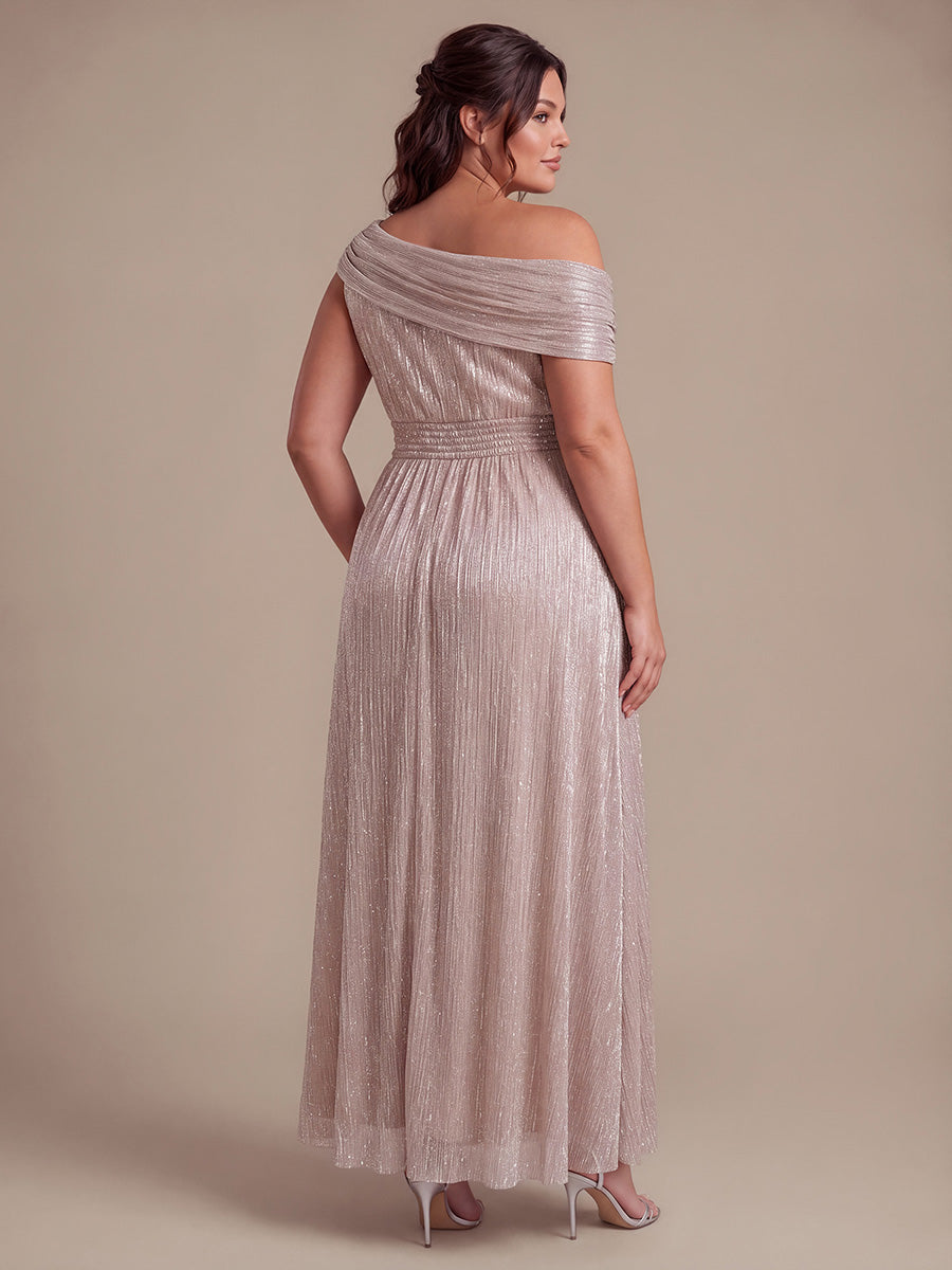Robe A-Line sans manches maxi pliss¨¦e avec tissu extensible #Couleur_Rose métallisé