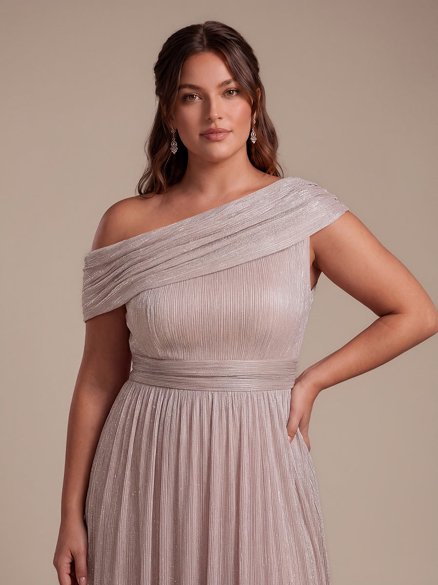 Robe A-Line sans manches maxi pliss¨¦e avec tissu extensible #Couleur_Rose métallisé