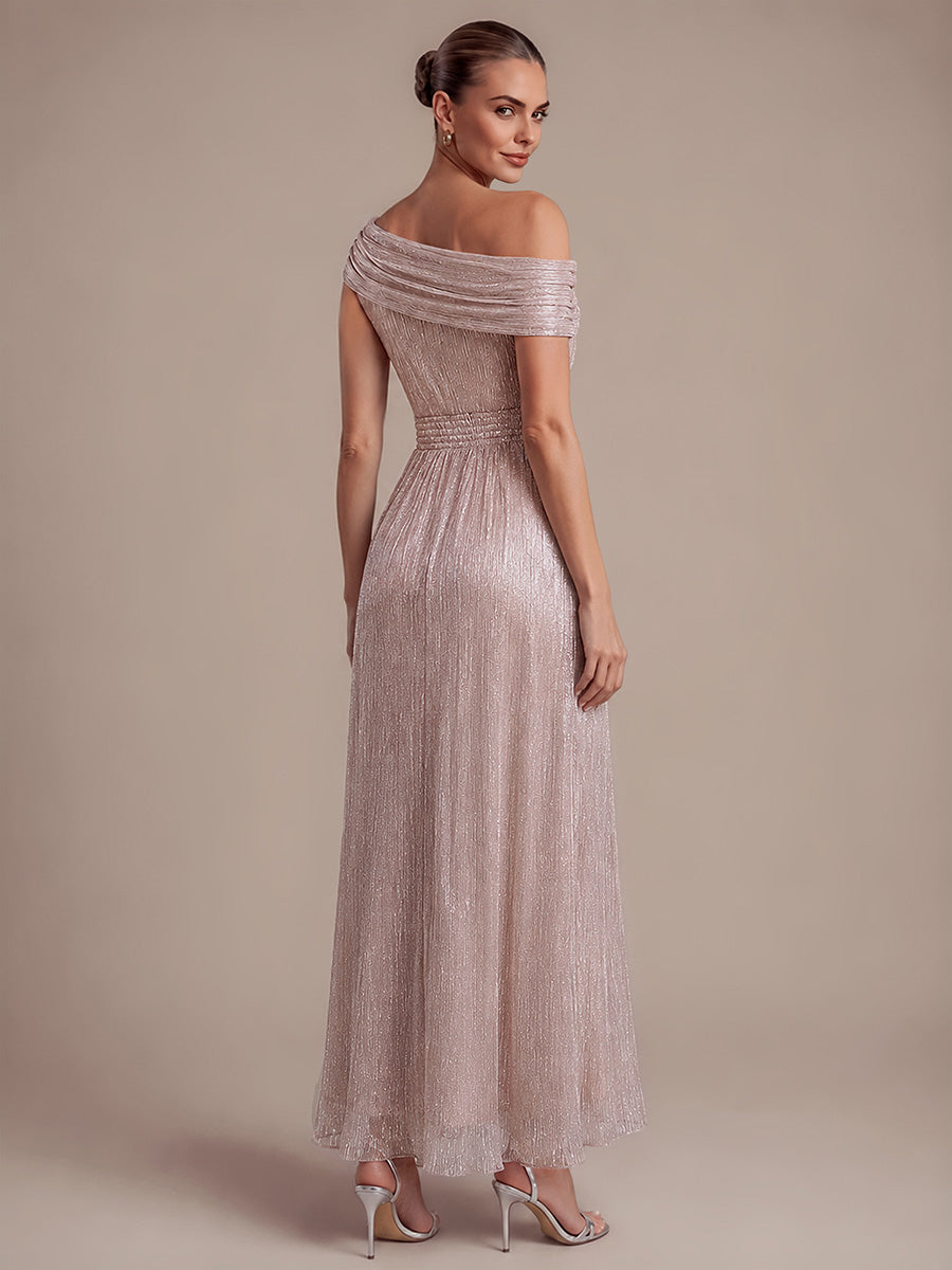 Robe A-Line sans manches maxi pliss¨¦e avec tissu extensible #Couleur_Rose métallisé