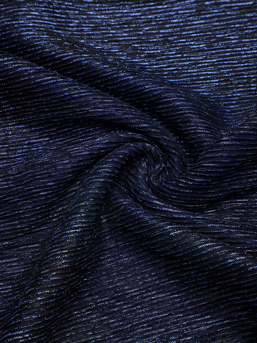 robe maxi ¨¤ manches courtes en pliss¨¦ avec un d¨¦collet¨¦ en V et un ourlet ¨¤ volants avec fermeture ¨¦clair au dos #Couleur_Bleu Marine