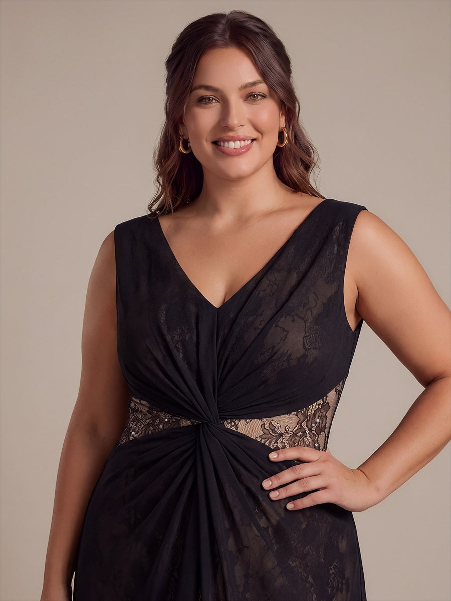 Robe maxi sans manches en V avec détails transparents #Couleur_Noir