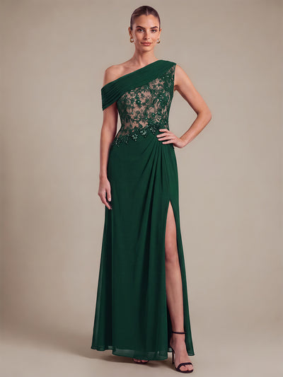 Robe longue asymétrique en mousseline avec détail transparent