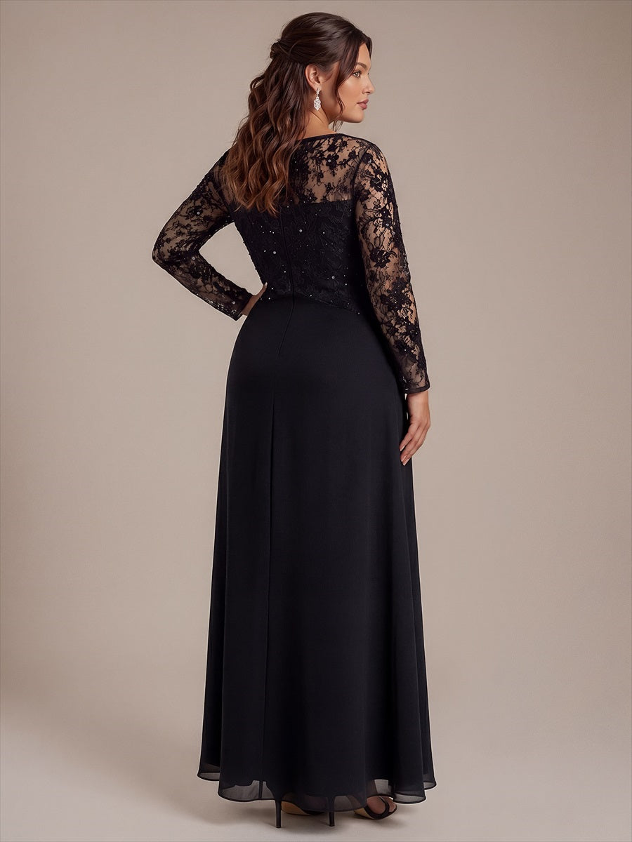 Mousseline Coupe trapèze Fermeture zippée au dos Robe #Couleur_Noir