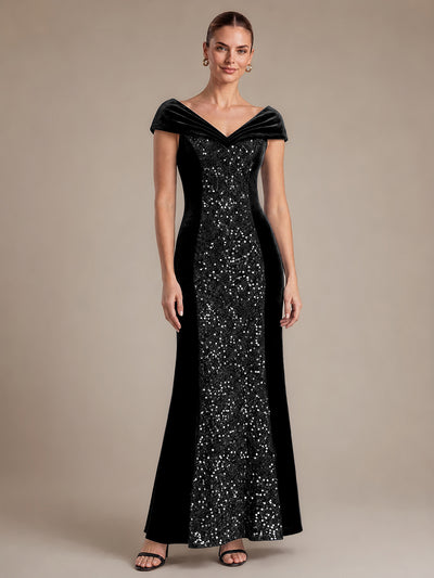 Robe de soirée maxi en velours à sequins et coupe évasée
