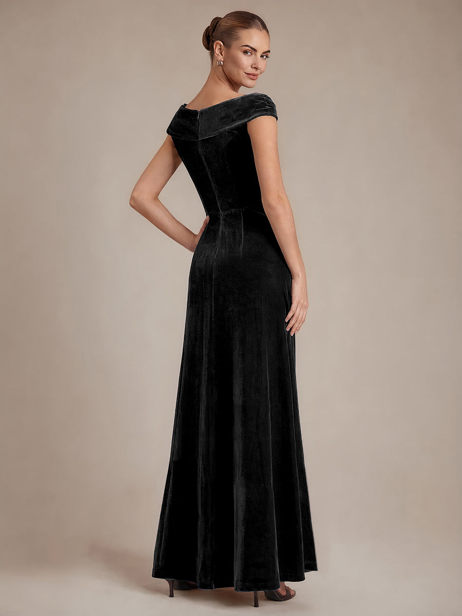 Robe A-Line à Manches Courtes en Sequins avec Décolleté en V Longueur Maxi #Couleur_Noir