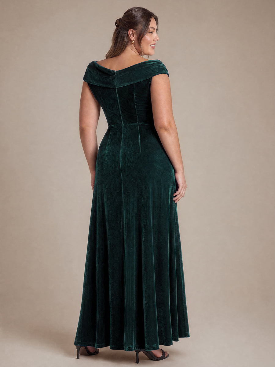 Robe A-Line à Manches Courtes en Sequins avec Décolleté en V Longueur Maxi #Couleur_Vert Fonce