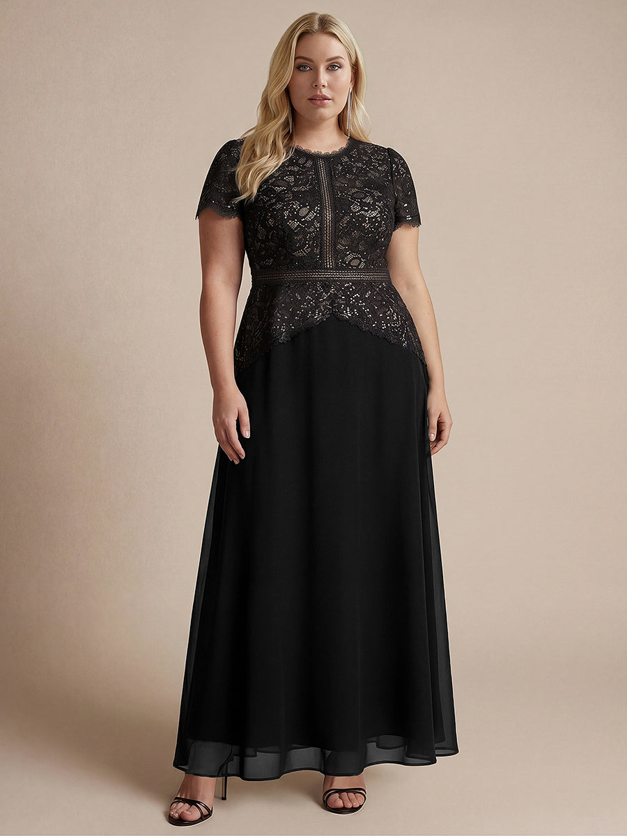 robe longue à encolure ronde à manches courtes en sequins coupe évasée #Couleur_Noir