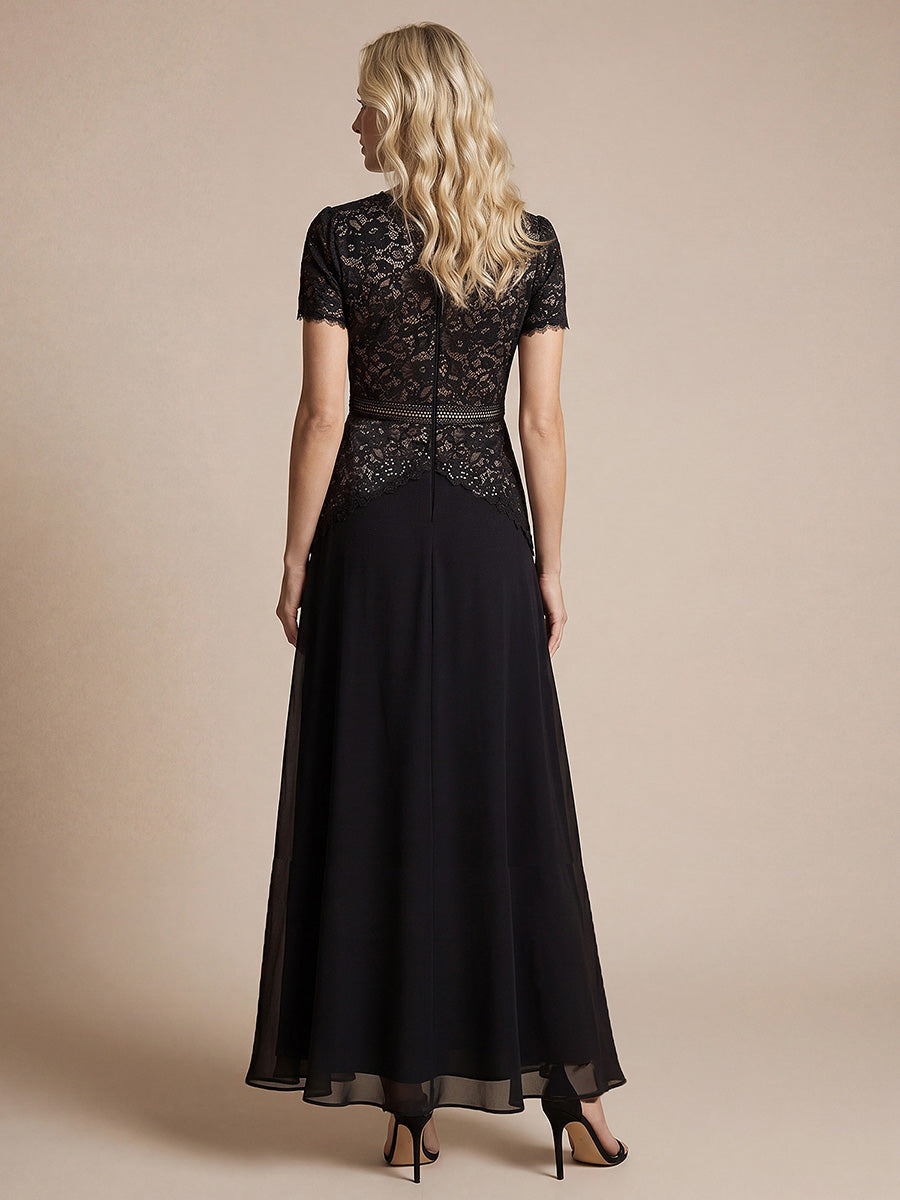 robe longue à encolure ronde à manches courtes en sequins coupe évasée #Couleur_Noir