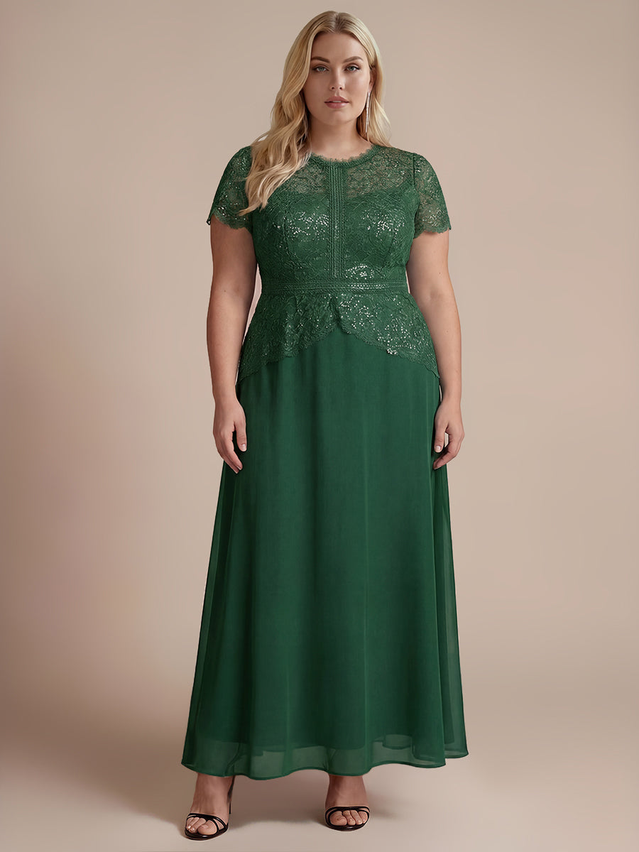 robe longue à encolure ronde à manches courtes en sequins coupe évasée #Couleur_Vert Fonce