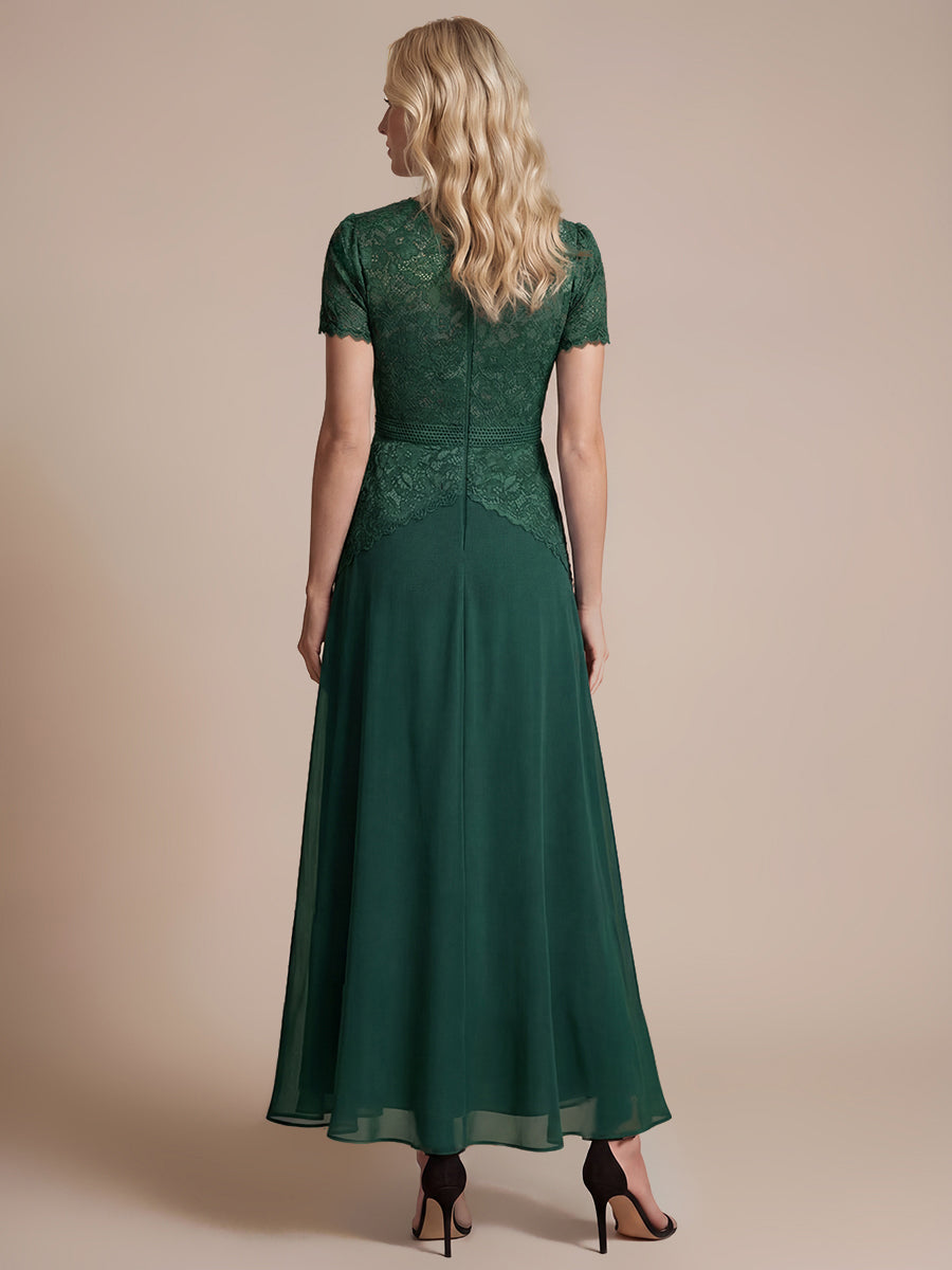robe longue à encolure ronde à manches courtes en sequins coupe évasée #Couleur_Vert Fonce