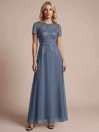 Robe longue à encolure ronde à manches courtes en sequins coupe évasée