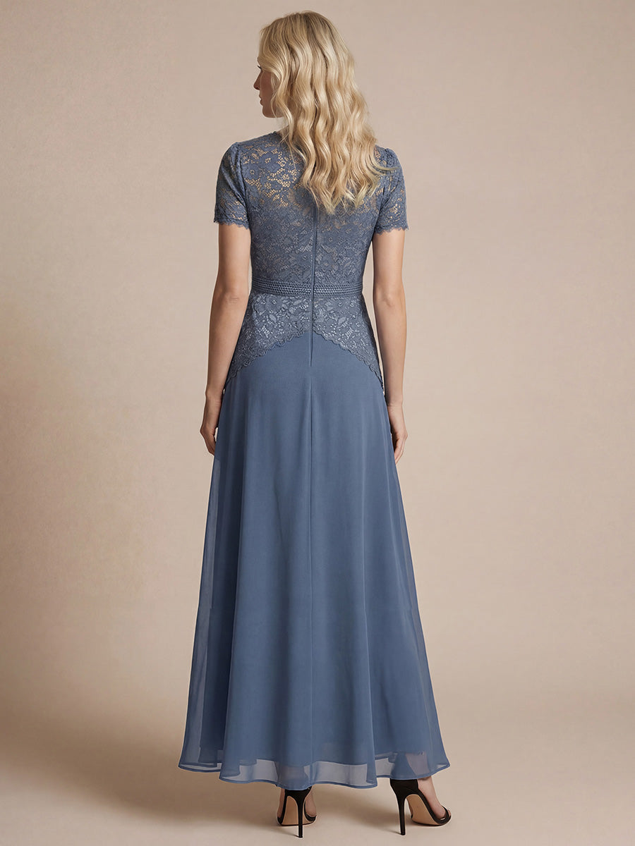 robe longue à encolure ronde à manches courtes en sequins coupe évasée #Couleur_Marine Fume
