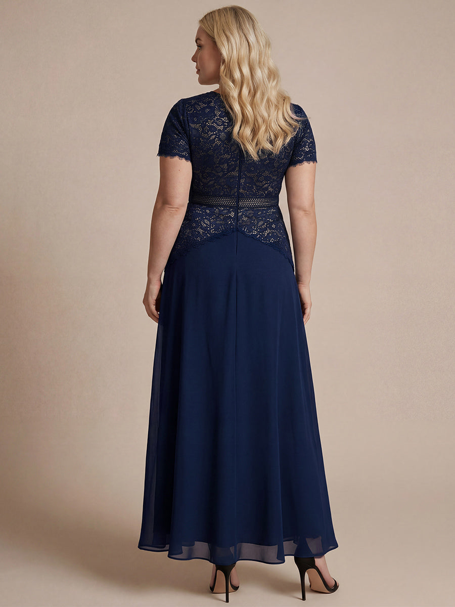 robe longue à encolure ronde à manches courtes en sequins coupe évasée #Couleur_Bleu Marine