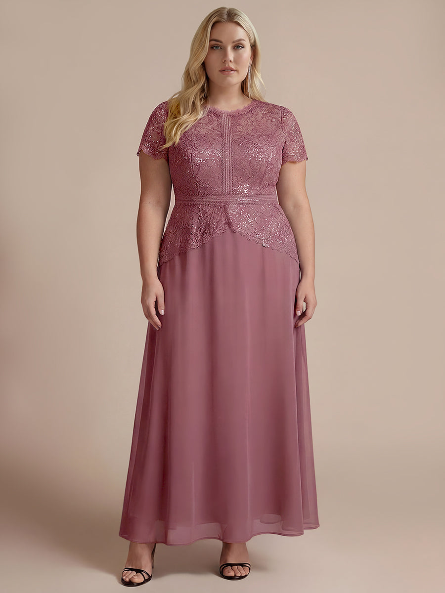 robe longue à encolure ronde à manches courtes en sequins coupe évasée #Couleur_Orchidee