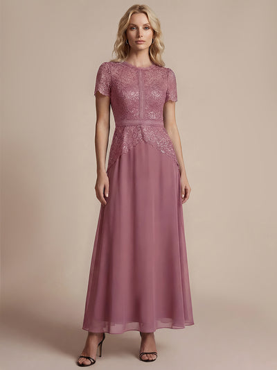 Robe longue à encolure ronde à manches courtes en sequins coupe évasée