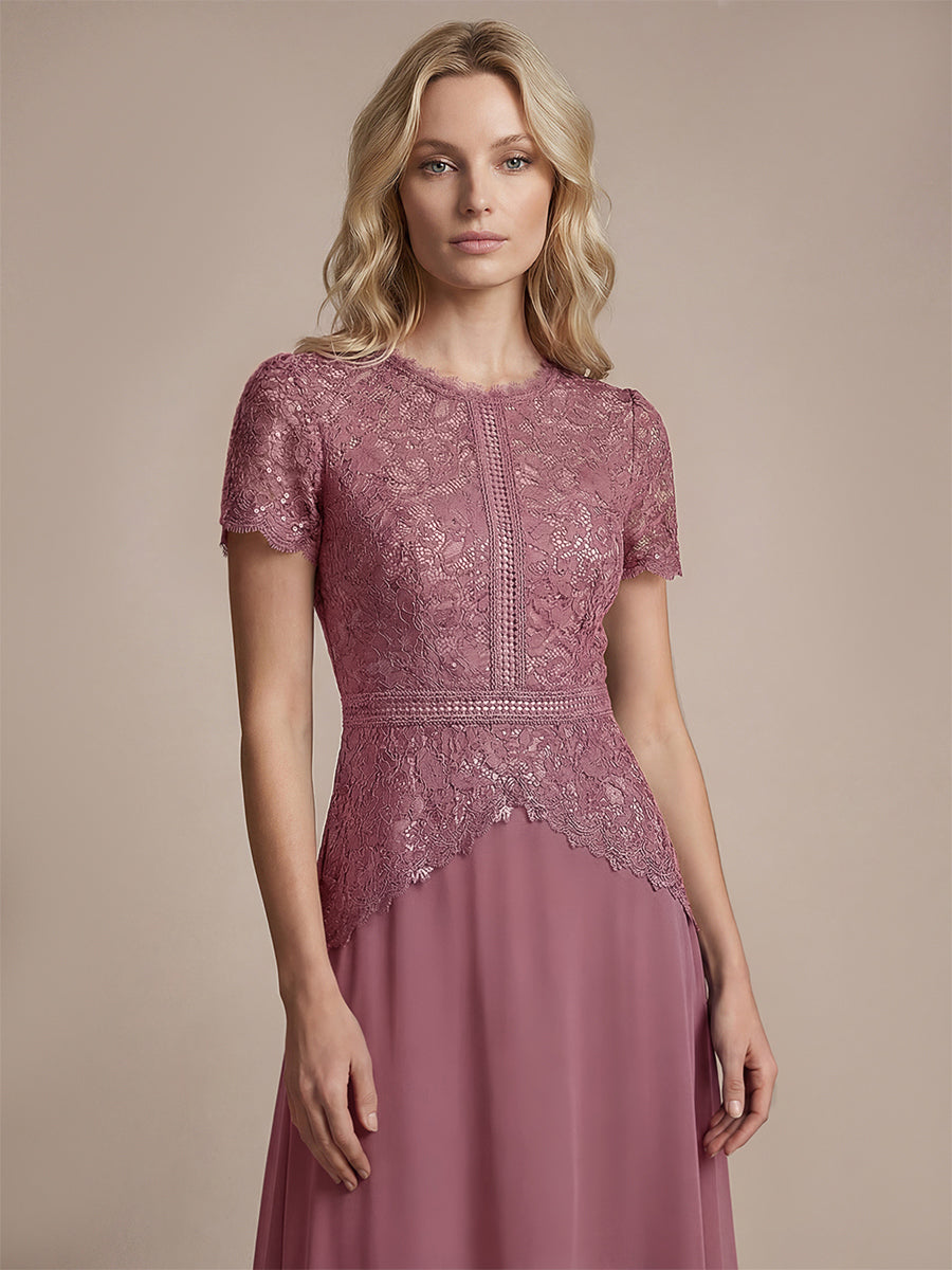 robe longue à encolure ronde à manches courtes en sequins coupe évasée #Couleur_Orchidee