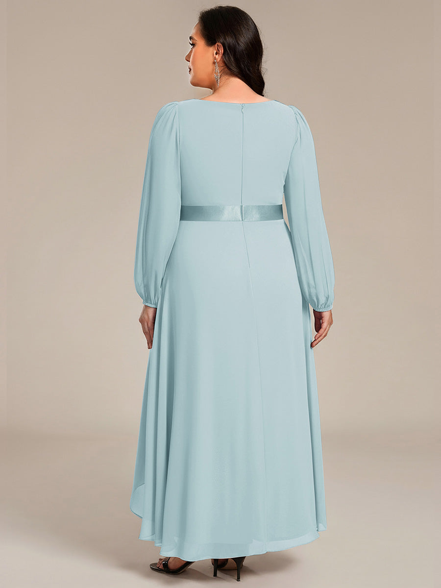 Robe midi pour invités de mariage en mousseline à manches longues #Couleur_Bleu Ciel