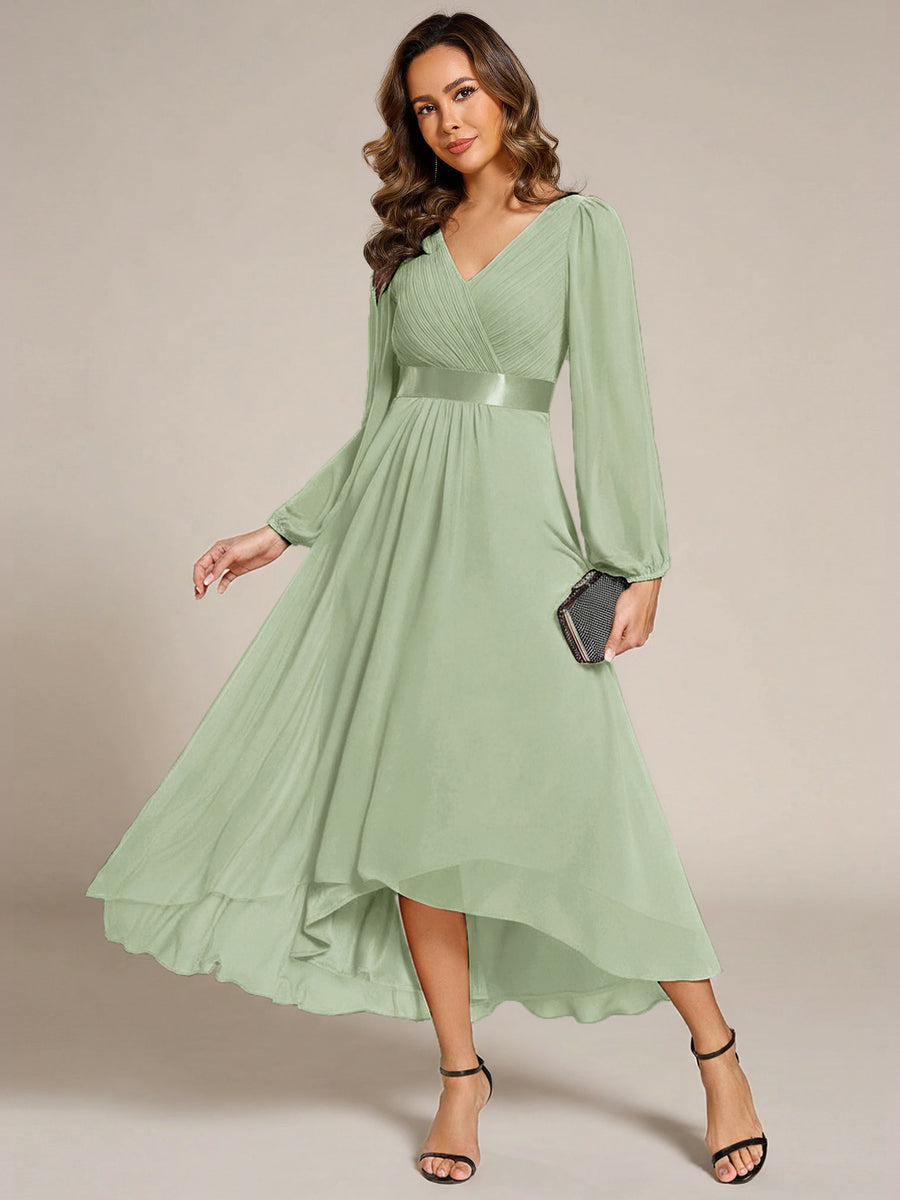 Robe midi pour invités de mariage en mousseline à manches longues #Couleur_Menthe Verte