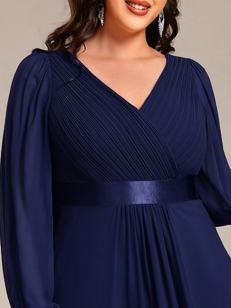Robe midi pour invités de mariage en mousseline à manches longues #Couleur_Bleu Marine