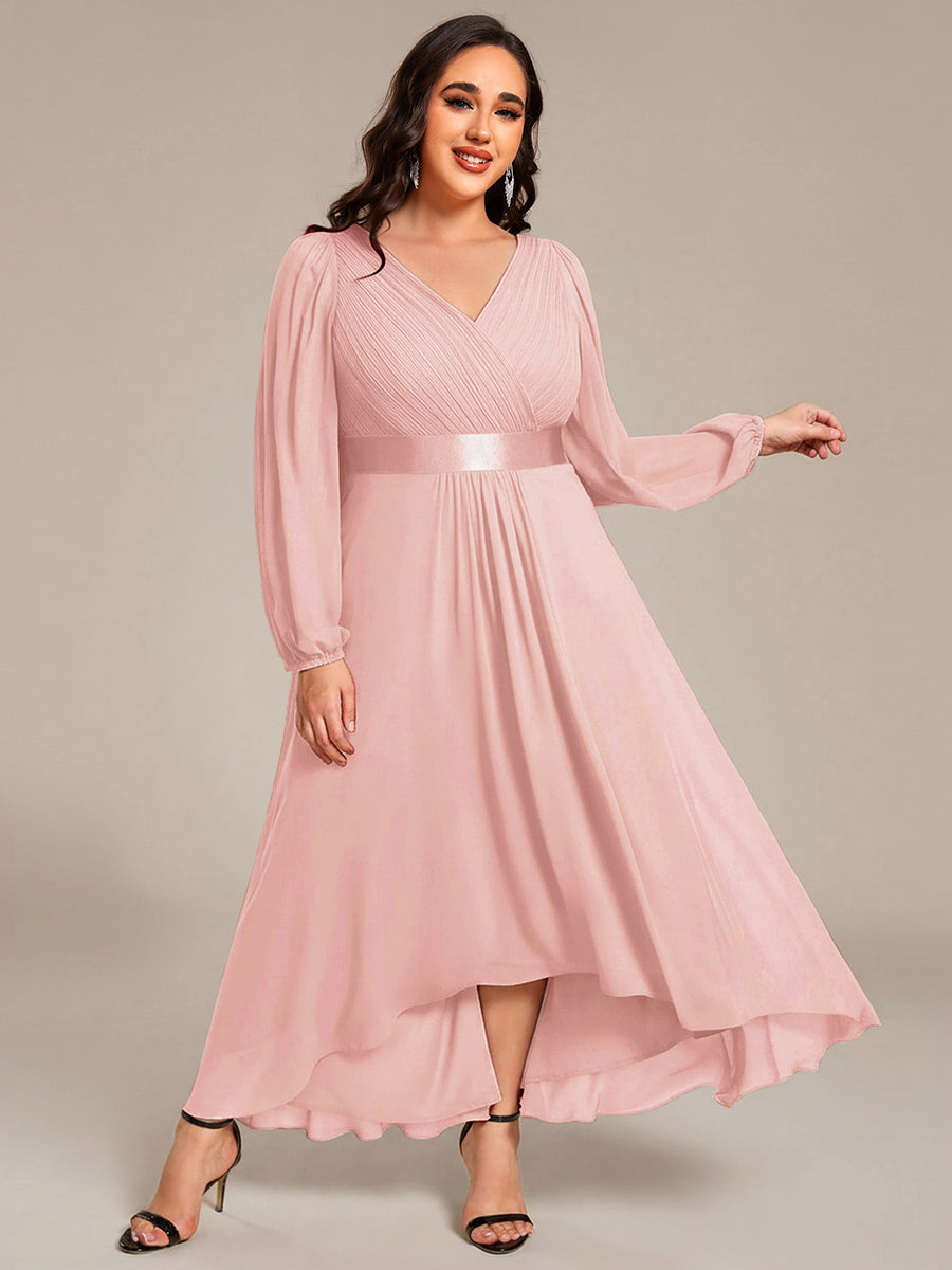 Robe midi pour invités de mariage en mousseline à manches longues #Couleur_Rose
