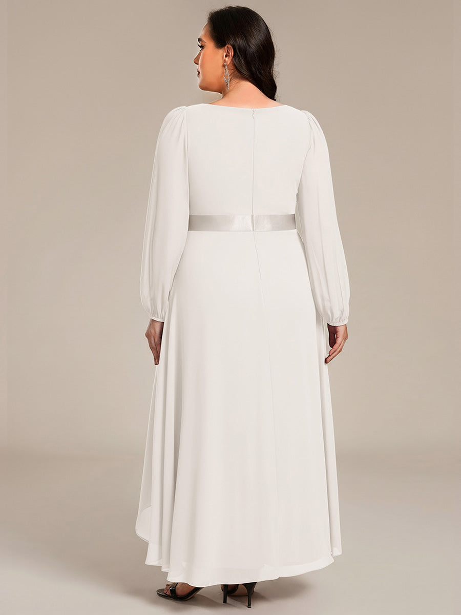 Robe midi pour invités de mariage en mousseline à manches longues #Couleur_Blanc