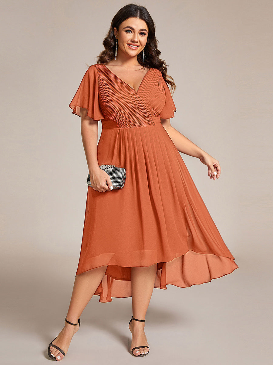 Robe d'invité de mariage trapèze en mousseline fluide à encolure ronde et longueur au genou #Couleur_Melon Ambré