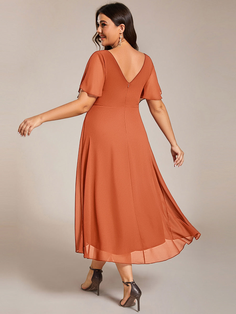 Robe d'invité de mariage trapèze en mousseline fluide à encolure ronde et longueur au genou #Couleur_Melon Ambré