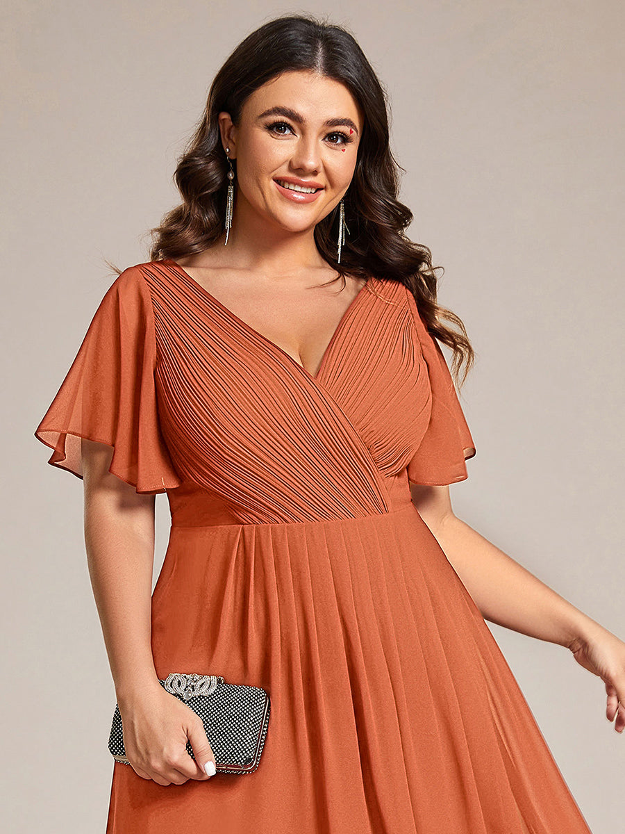 Robe d'invité de mariage trapèze en mousseline fluide à encolure ronde et longueur au genou #Couleur_Melon Ambré