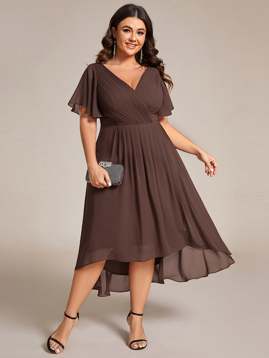 Robe d'invité de mariage trapèze en mousseline fluide à encolure ronde et longueur au genou #Couleur_Marron Espresso