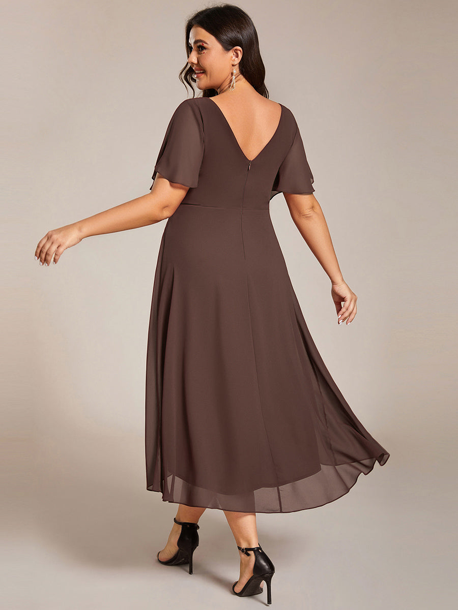 Robe d'invité de mariage trapèze en mousseline fluide à encolure ronde et longueur au genou #Couleur_Marron Espresso