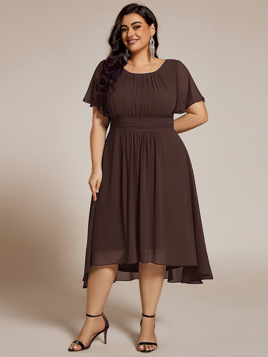 Robe d'invité de mariage trapèze en mousseline fluide à encolure ronde et longueur au genou #Couleur_Marron Espresso