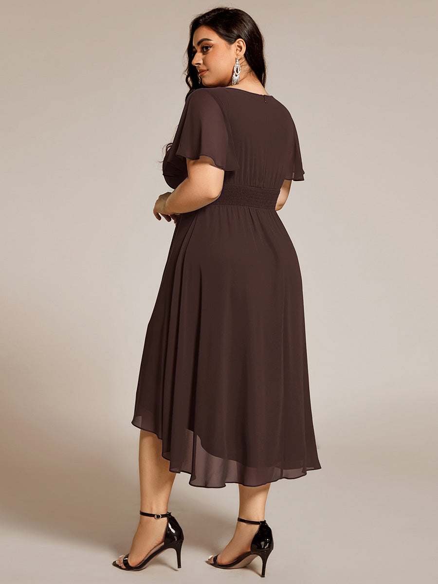 Robe d'invité de mariage trapèze en mousseline fluide à encolure ronde et longueur au genou #Couleur_Marron Espresso