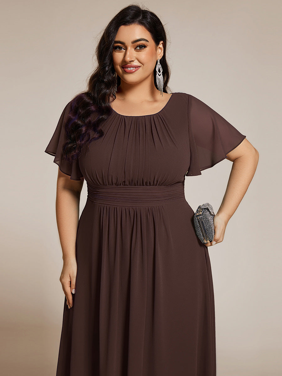 Robe d'invité de mariage trapèze en mousseline fluide à encolure ronde et longueur au genou #Couleur_Marron Espresso