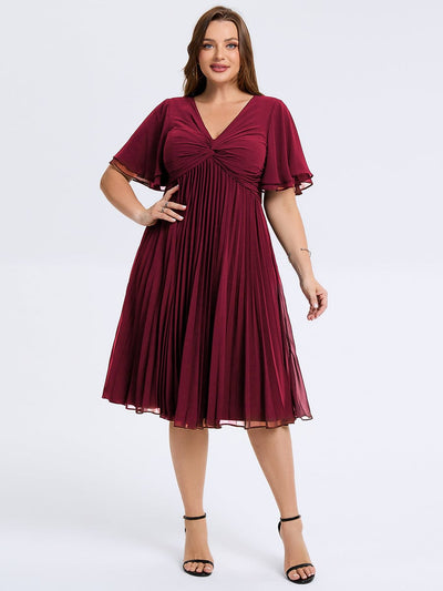 pretty TALIENNE|Robe midi plissée à col en V grande taille