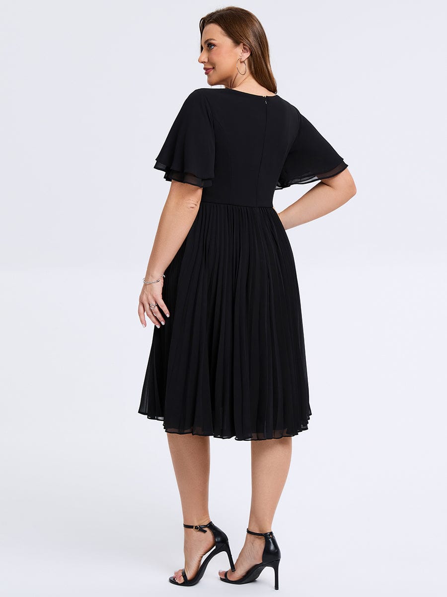Robe d'invité de mariage trapèze en mousseline fluide à encolure ronde et longueur au genou #Couleur_Noir