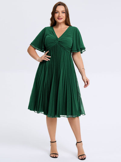 pretty TALIENNE|Robe midi plissée à col en V grande taille