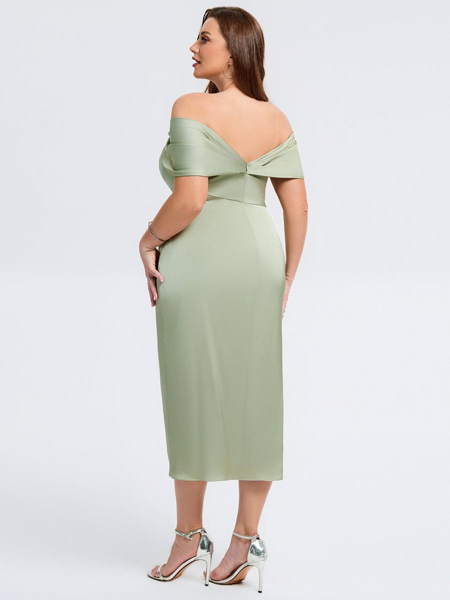 Robe d'invité de mariage trapèze en mousseline fluide à encolure ronde et longueur au genou #Couleur_Vert sauge