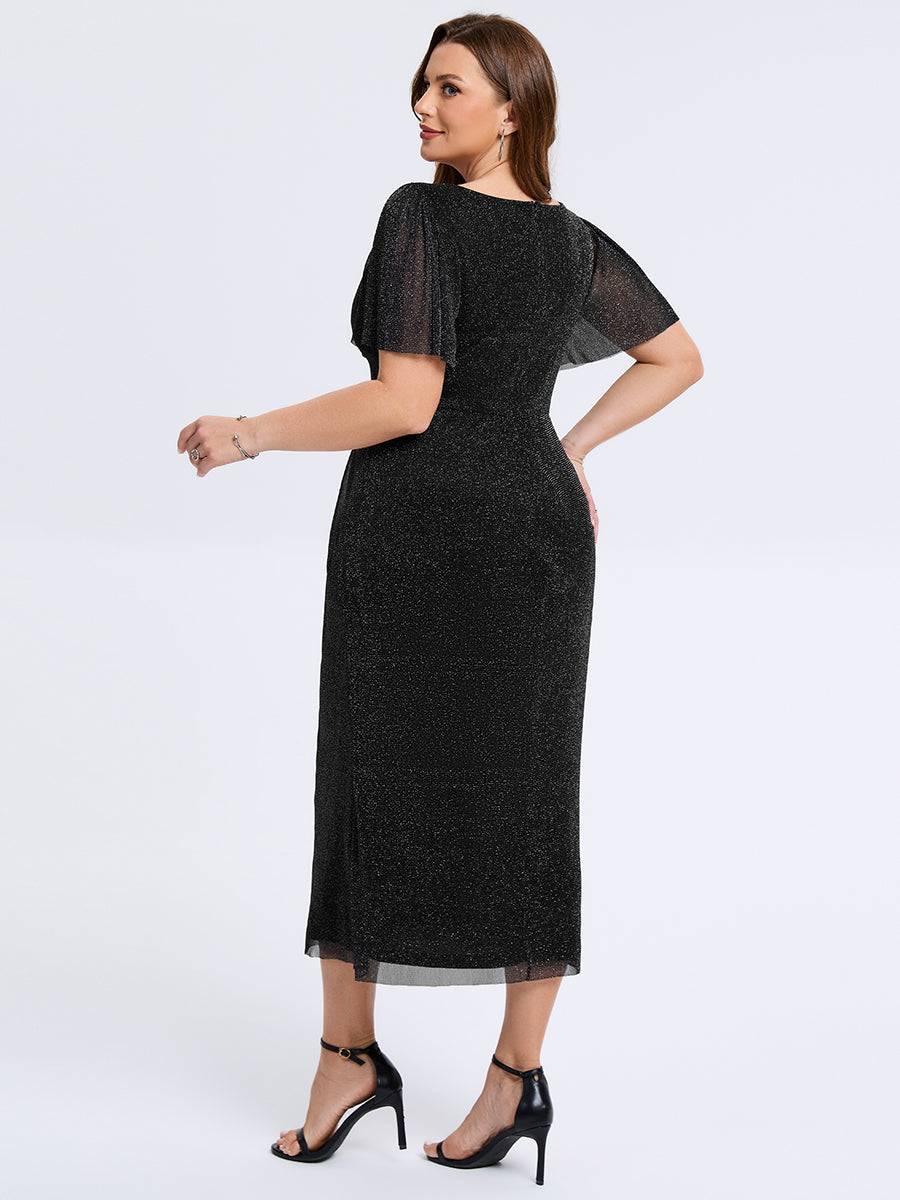 Robe d'invité de mariage trapèze en mousseline fluide à encolure ronde et longueur au genou #Couleur_Noir