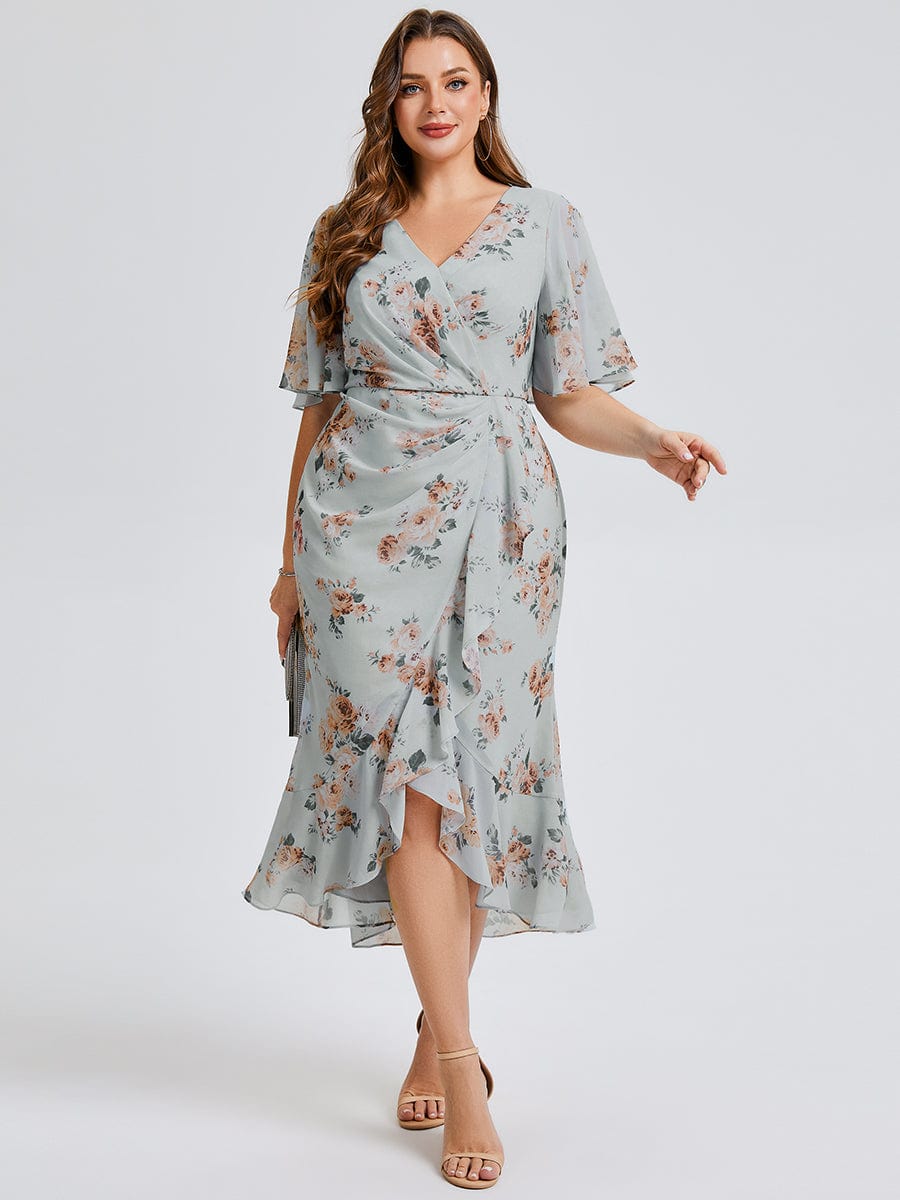 Robe d'invité de mariage trapèze en mousseline fluide à encolure ronde et longueur au genou #Couleur_Floraison Ambrée