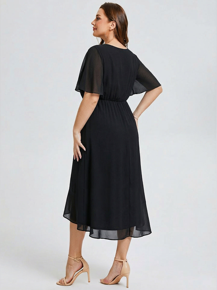 Robe d'invité de mariage trapèze en mousseline fluide à encolure ronde et longueur au genou #Couleur_Noir