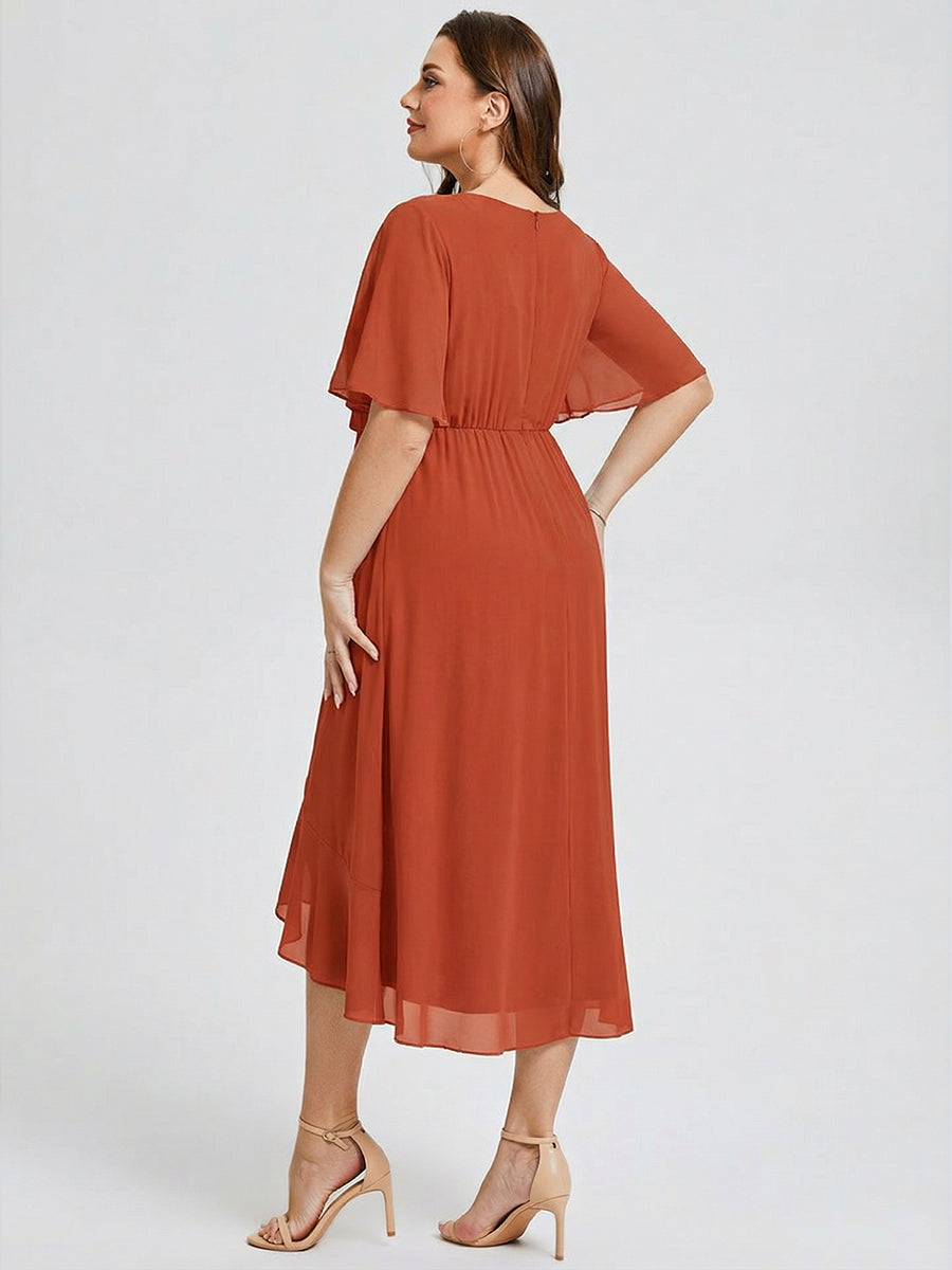 Robe d'invité de mariage trapèze en mousseline fluide à encolure ronde et longueur au genou #Couleur_Burnt Orange
