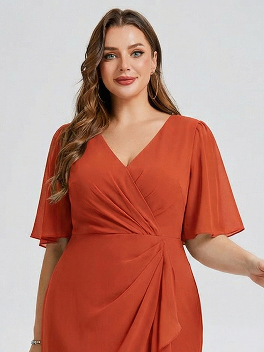 Robe d'invité de mariage trapèze en mousseline fluide à encolure ronde et longueur au genou #Couleur_Burnt Orange
