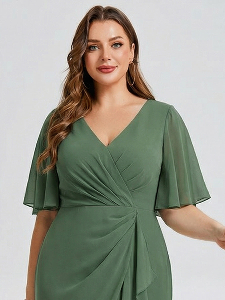 Robe d'invité de mariage trapèze en mousseline fluide à encolure ronde et longueur au genou #Couleur_Eukalyptus Grün