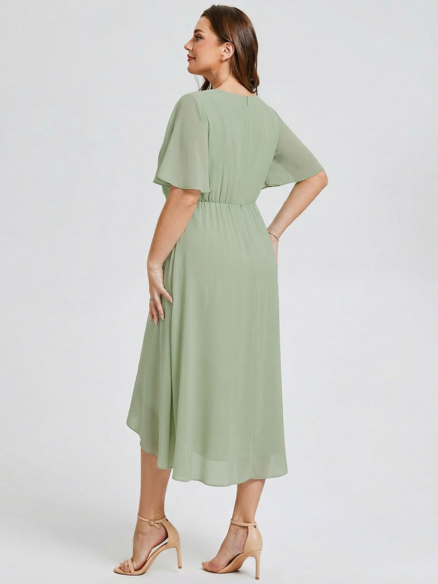 Robe d'invité de mariage trapèze en mousseline fluide à encolure ronde et longueur au genou #Couleur_Menthe Verte
