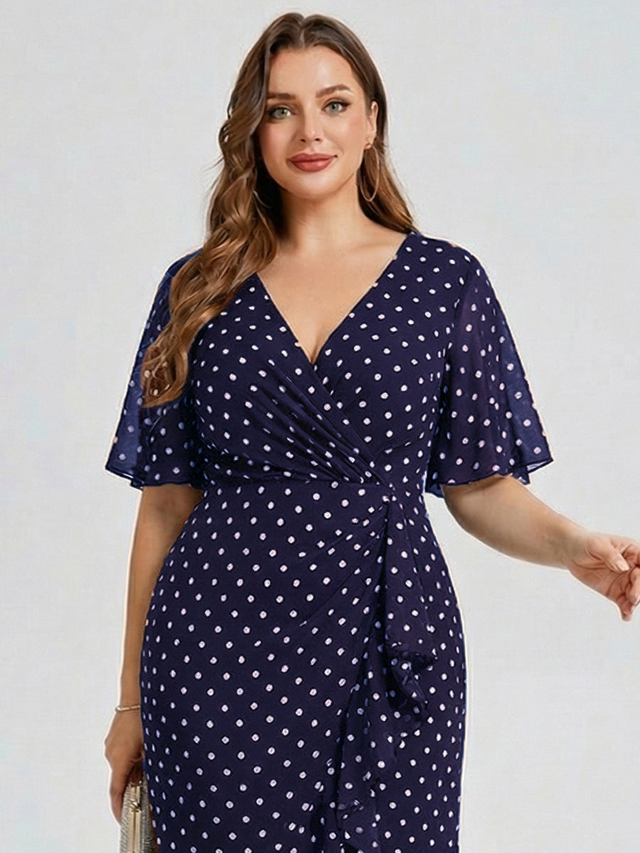 Robe d'invité de mariage trapèze en mousseline fluide à encolure ronde et longueur au genou #Couleur_Pois Noirs