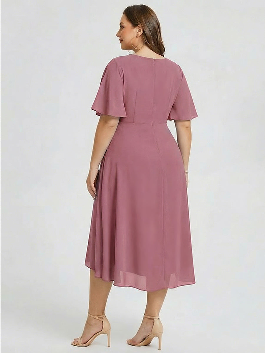 Robe d'invité de mariage trapèze en mousseline fluide à encolure ronde et longueur au genou #Couleur_Orchidee