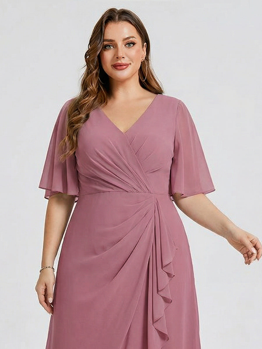 Robe d'invité de mariage trapèze en mousseline fluide à encolure ronde et longueur au genou #Couleur_Orchidee