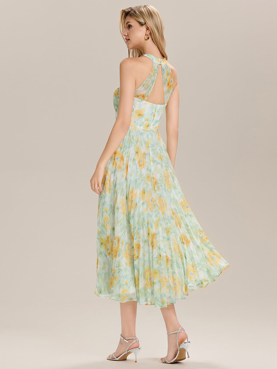 Robe de demoiselle d'honneur en mousseline à volants et bordure en laitue #Couleur_Fougère Ensoleillée