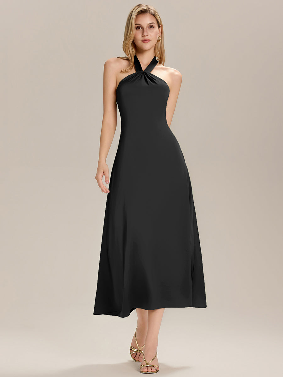 Robe maxi sans manches à col halter avec ruban  #Couleur_Noir